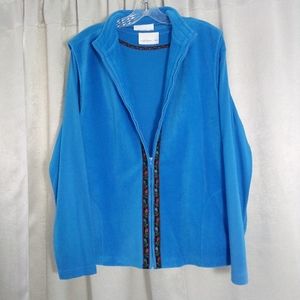 Susan Graver Zip Fleece Vest and Longsleeve Tee Combo Blue w/Floral Trim…